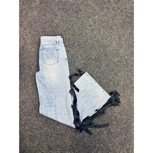 Alice + Olivia Blue Flare Jeans with Black Bow Accents - Picture 12 of 12